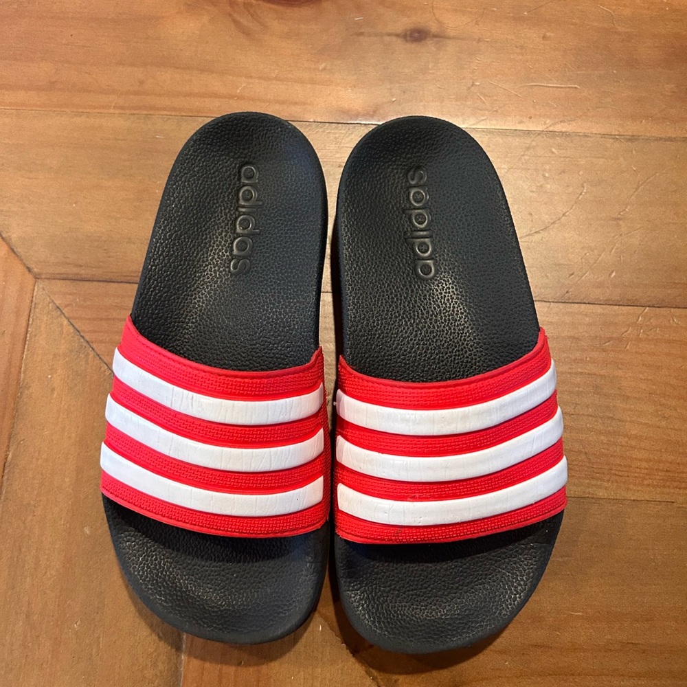 Adidas Kids Black and Red Slides